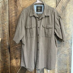 Men’s redhead, button-down, short sleeve brown plaid shirt size 2XL
